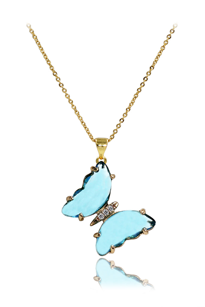 simple colorful crystal butterfly single necklace