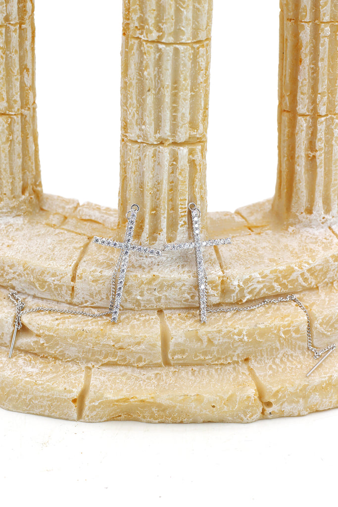 Wild silver crystal cross earrings necklace set