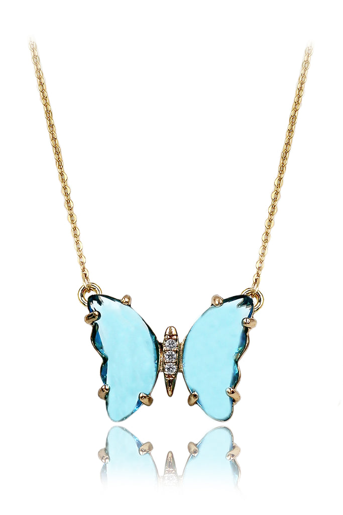 simple colorful crystal butterfly double necklace