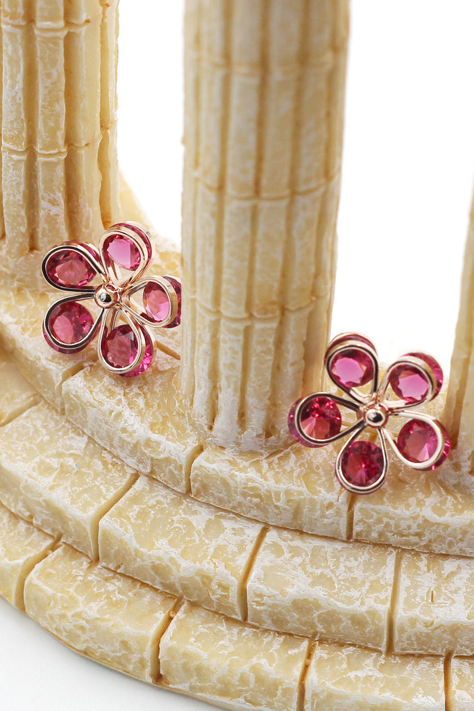 Sweet pink flowers crystal earring
