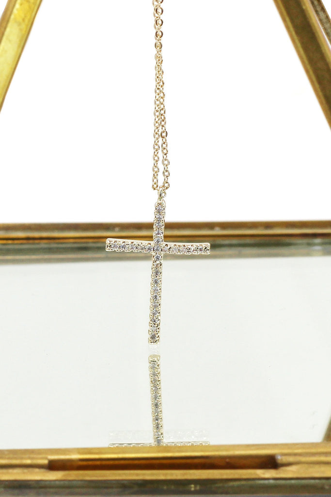 micro-set crystal cross necklace earrings set