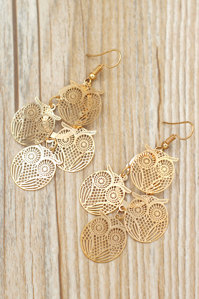 Elegant long owl earrings