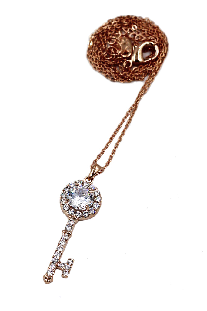 simple crystal key pendant necklace