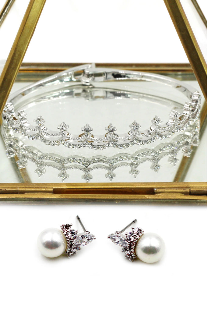 mini crown crystal earring bracelet set