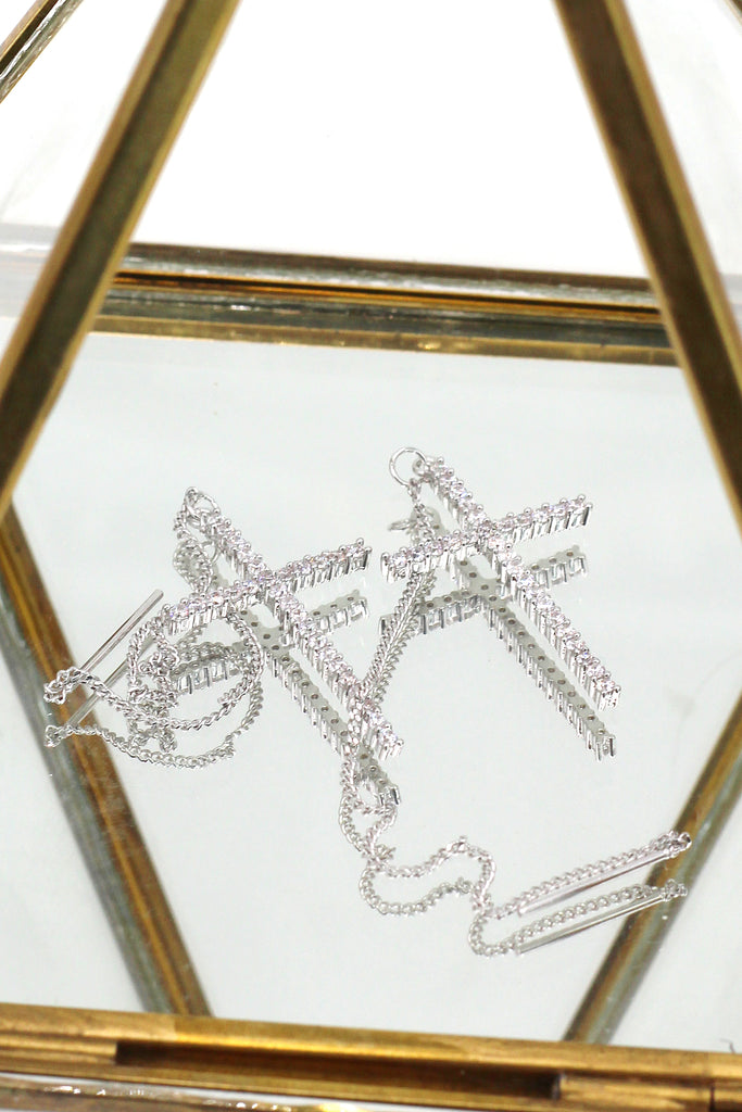 fashion crystal cross long earrings