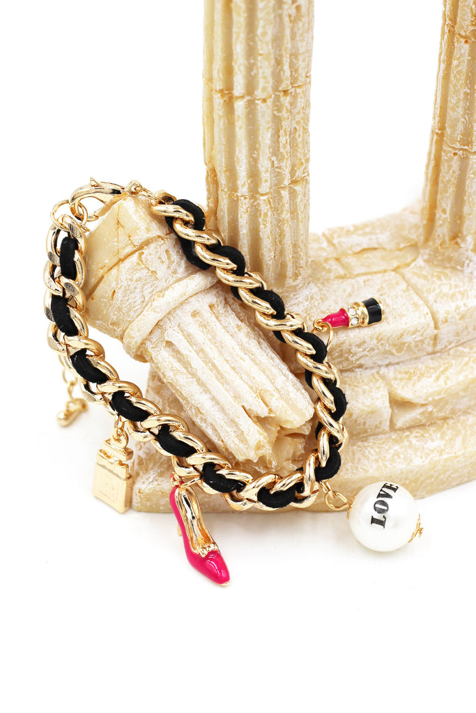 Fashion red shoes lipstick black belt bracelet