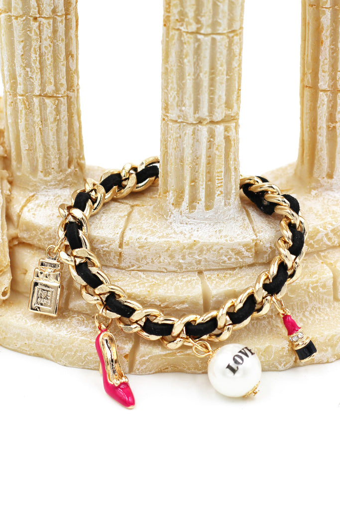 Fashion red shoes lipstick black belt bracelet
