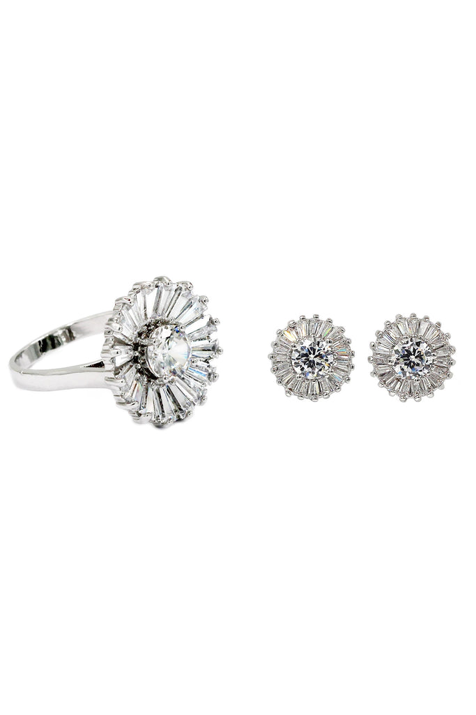 simple shiny crystal earring ring set