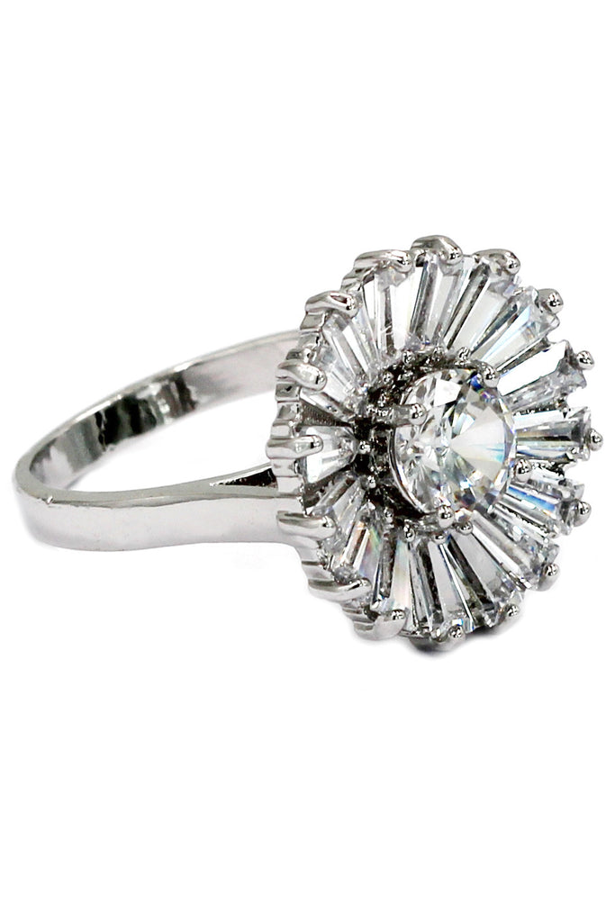 shining crystal sun silver ring