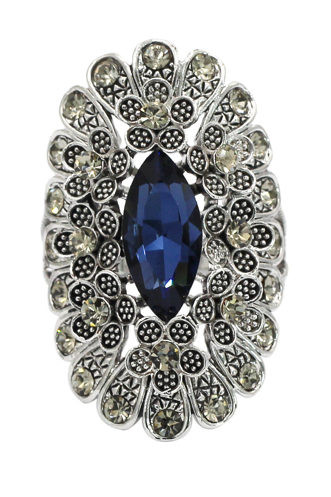 noble color crystal flowers silver ring