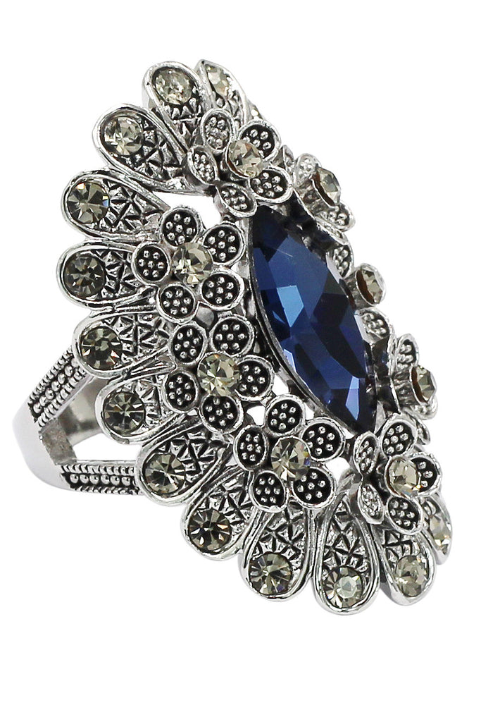 noble color crystal flowers silver ring