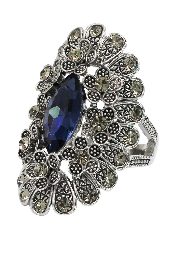 noble color crystal flowers silver ring