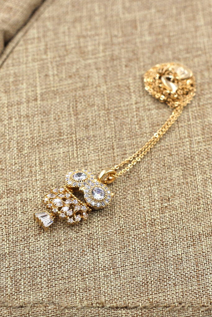 gold pendant owl necklace earrings set