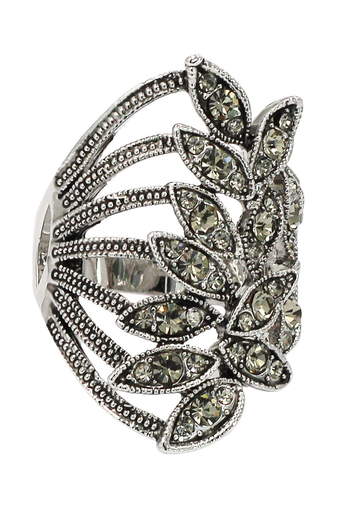 fashion asymmetrical gray-green crystal silver ring