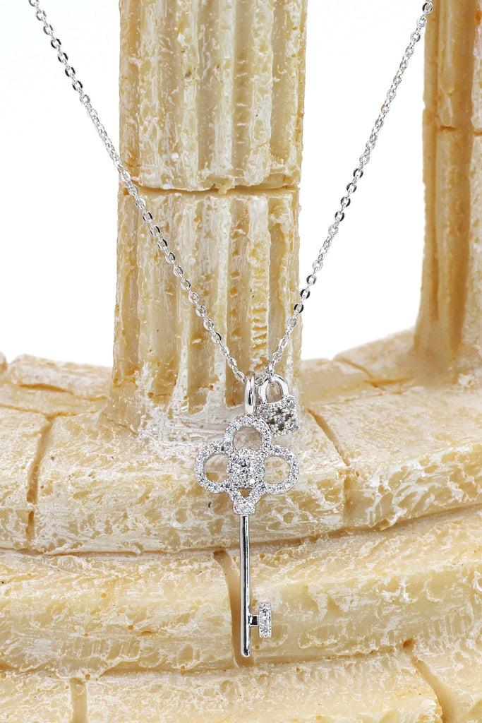 delicate crystal key and lock necklace