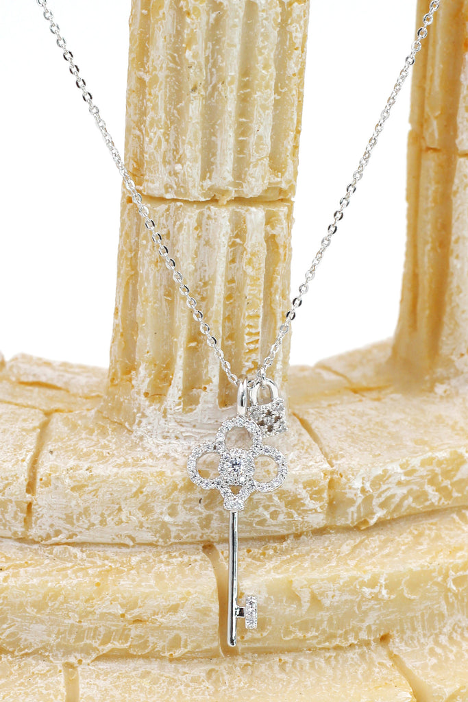 delicate crystal key and lock necklace