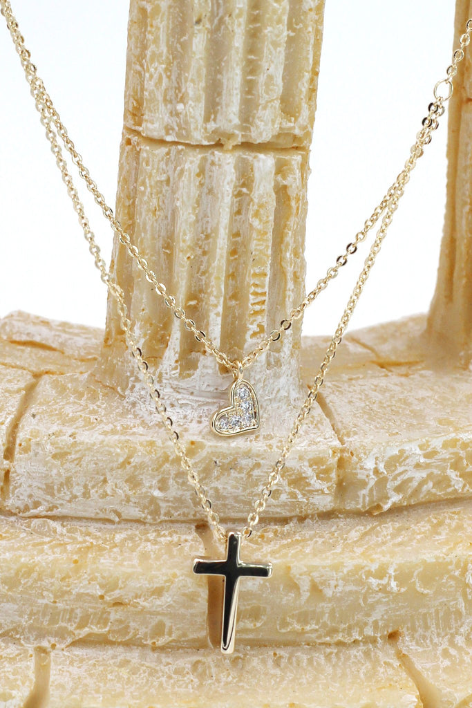 golden cross earrings necklace crystal set