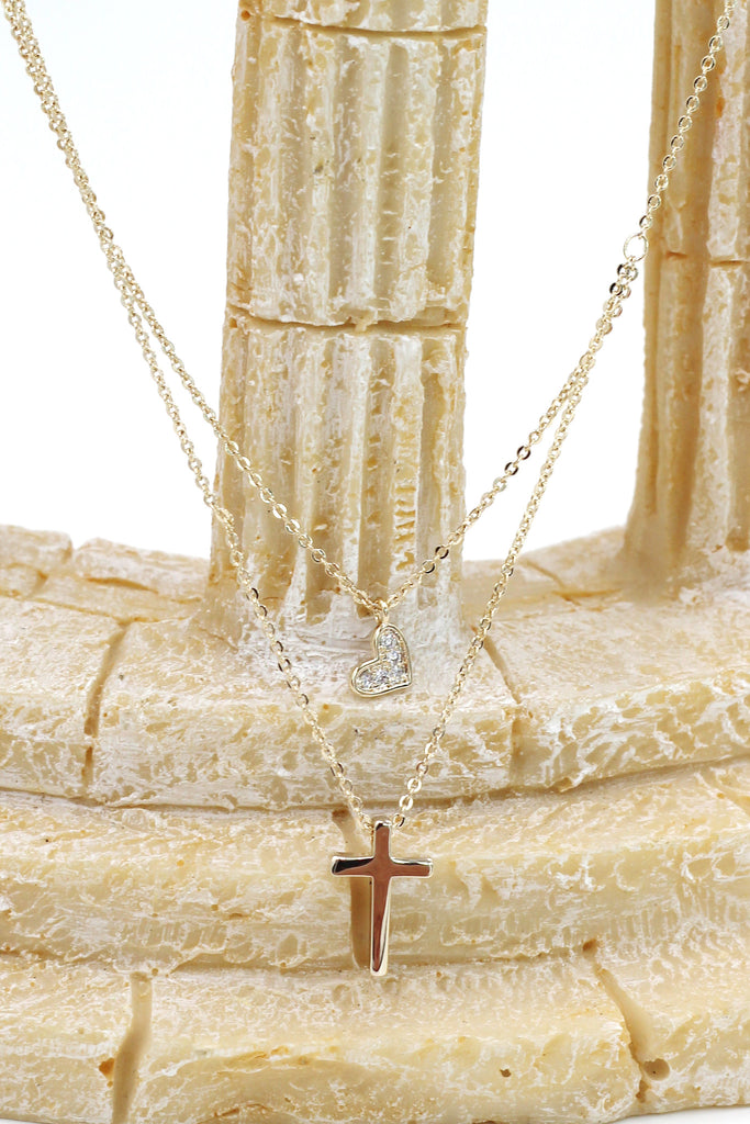 duplexes small crystal cross and heart necklace