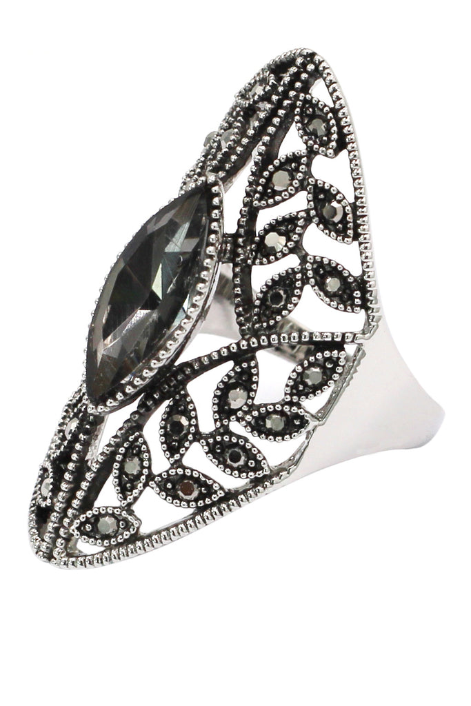 noble black crystal silver ring