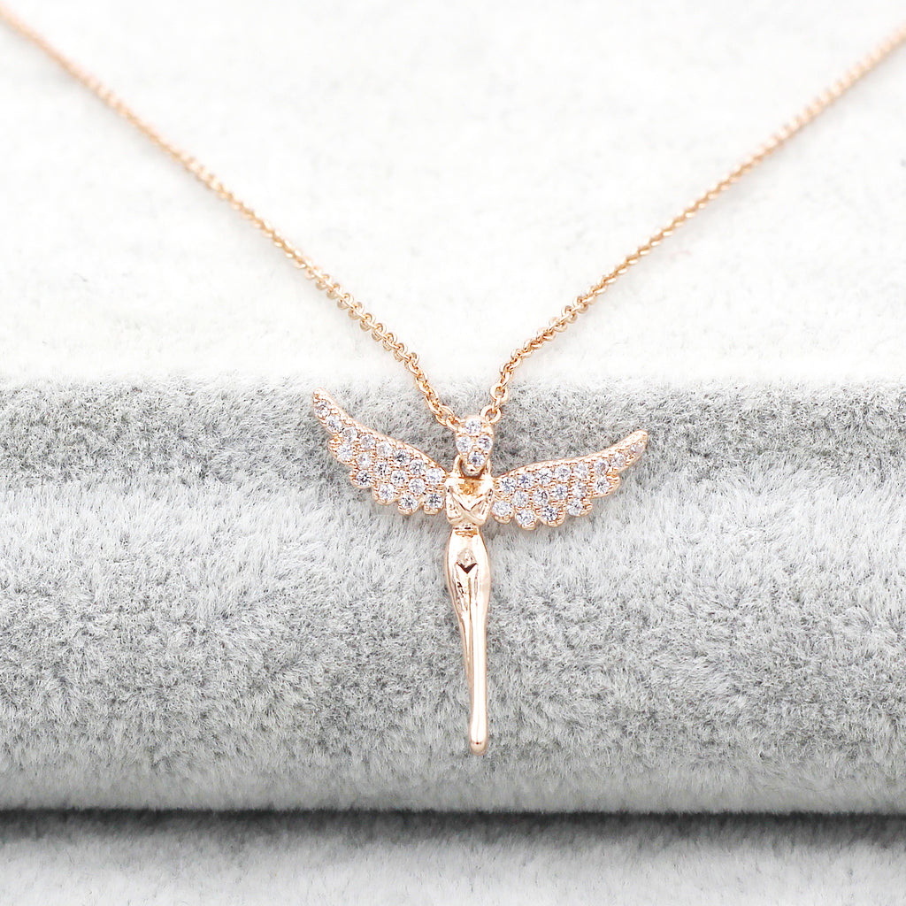rose gold angel crystal necklace