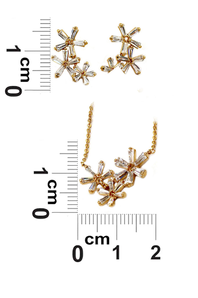 simple flowers crystal necklace earrings set
