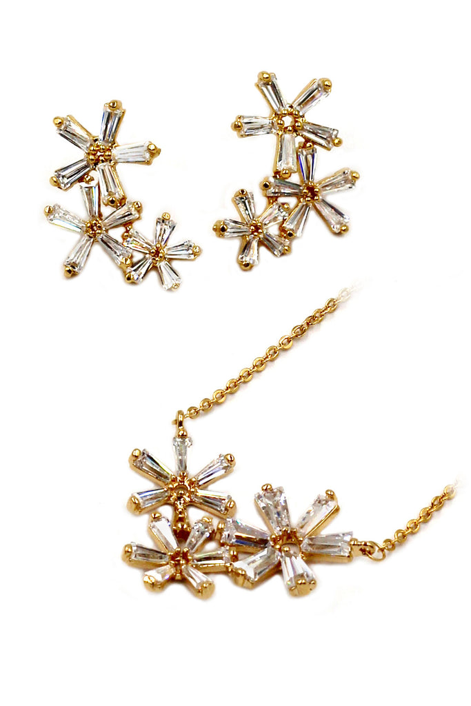 simple flowers crystal necklace earrings set