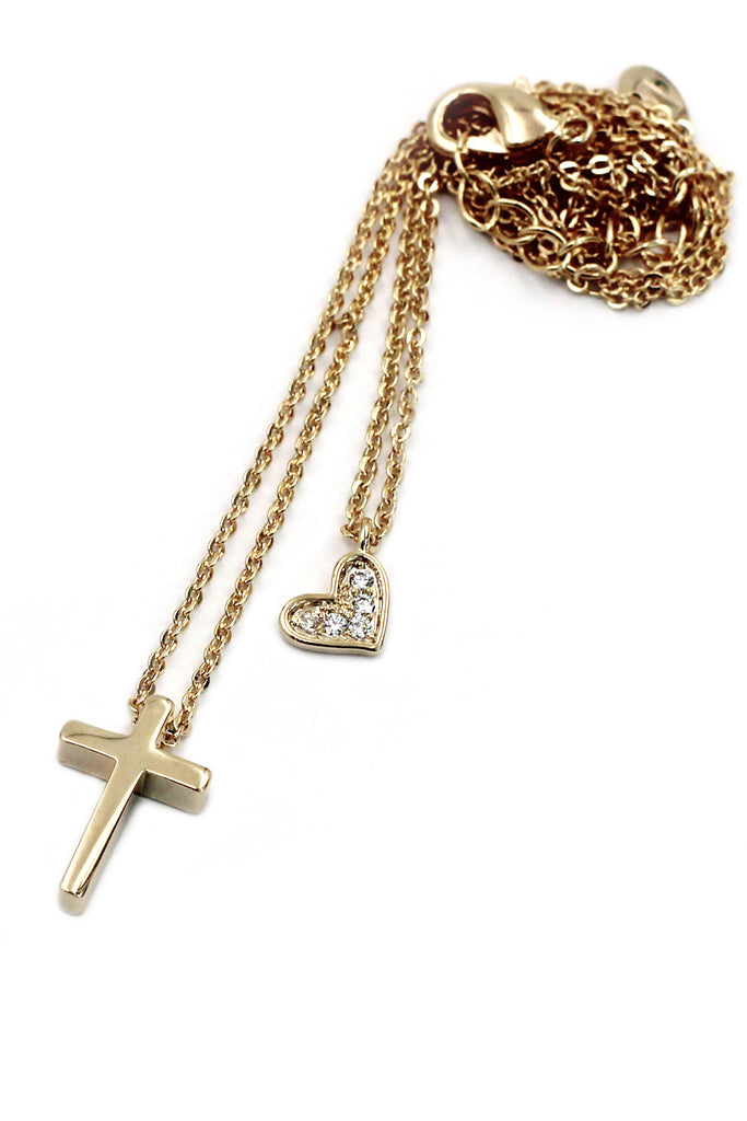 duplexes small crystal cross and heart necklace