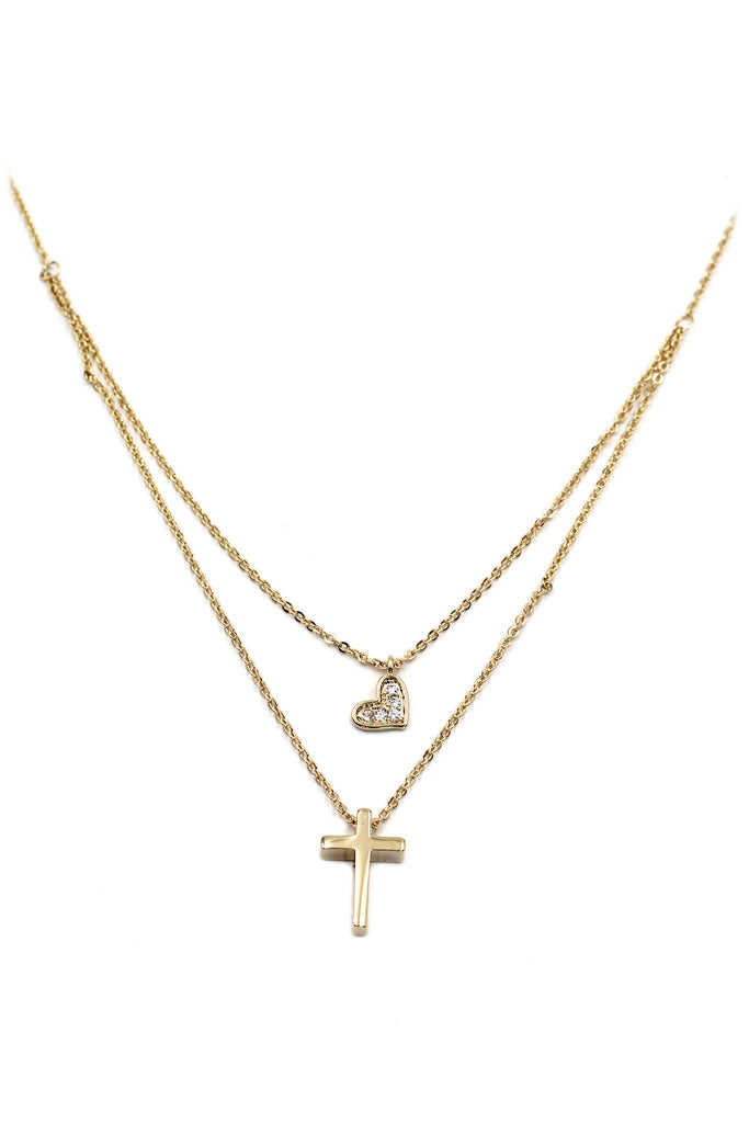 duplexes small crystal cross and heart necklace