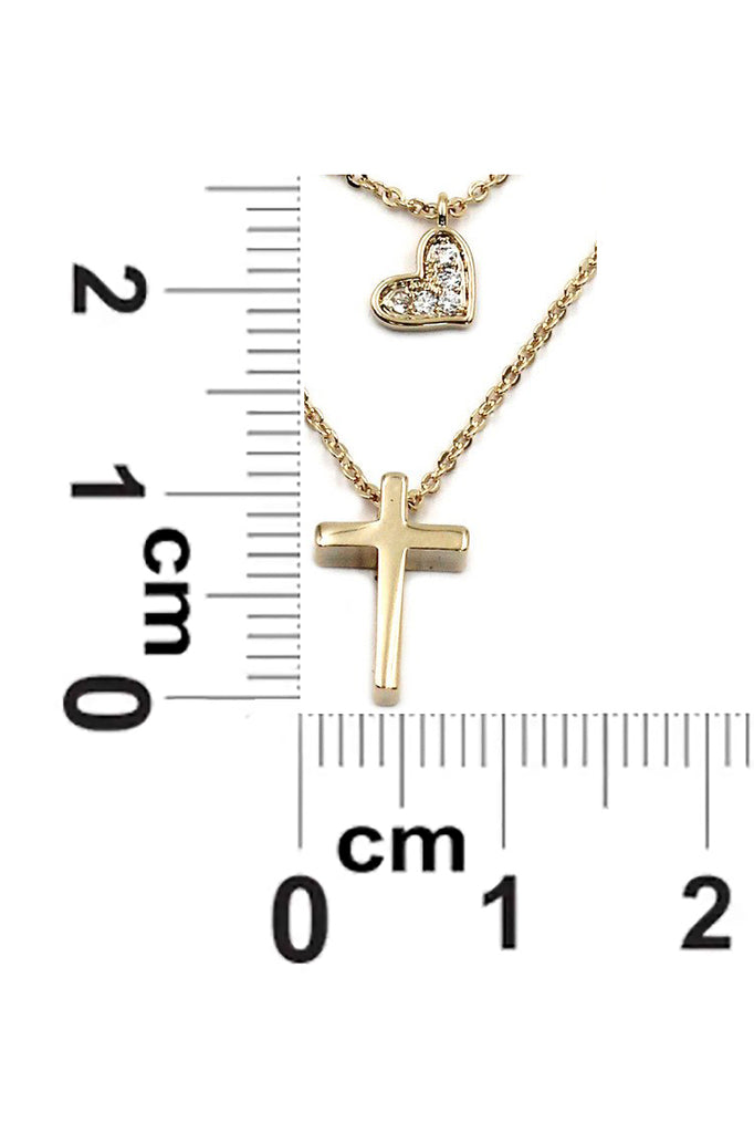 duplexes small crystal cross and heart necklace
