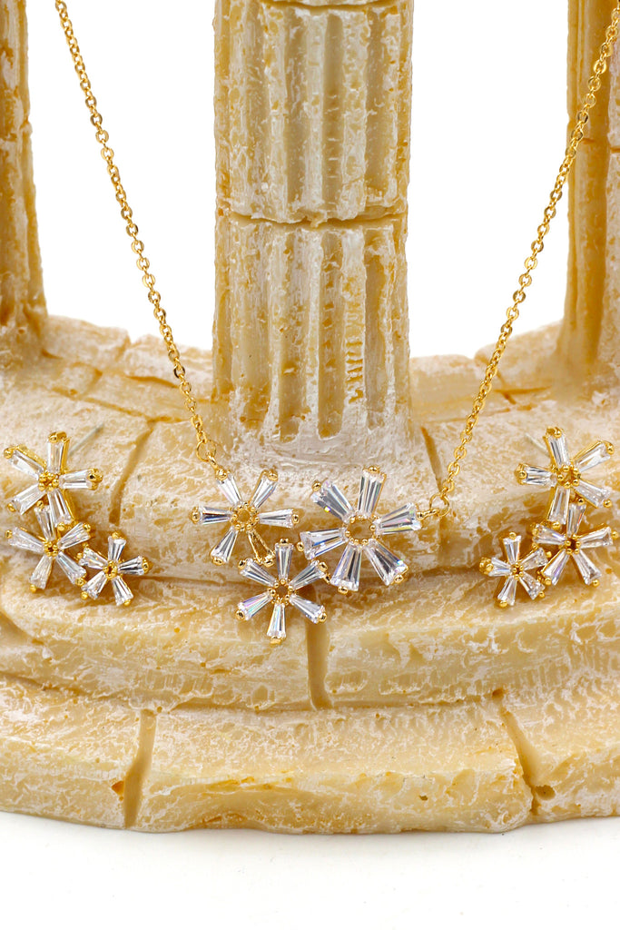 simple flowers crystal necklace earrings set