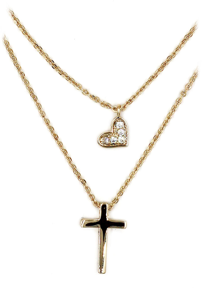 duplexes small crystal cross and heart necklace