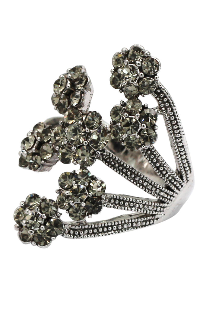 noble emerald crystal flower silver ring