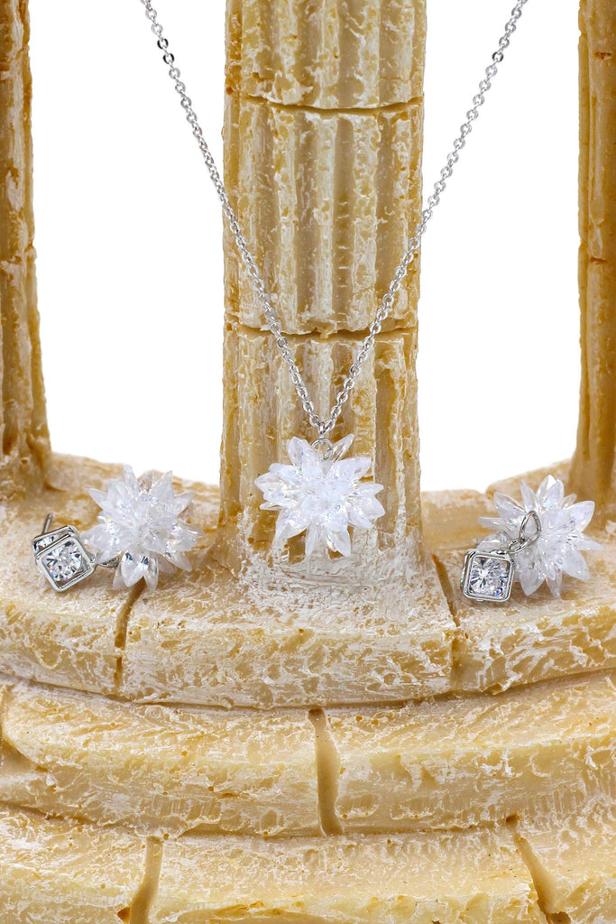 fashion snowflake silver necklace earrings set