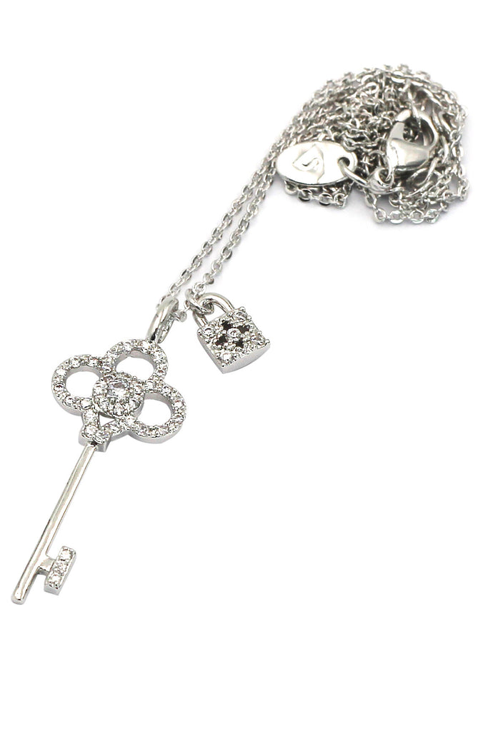 delicate crystal key and lock necklace