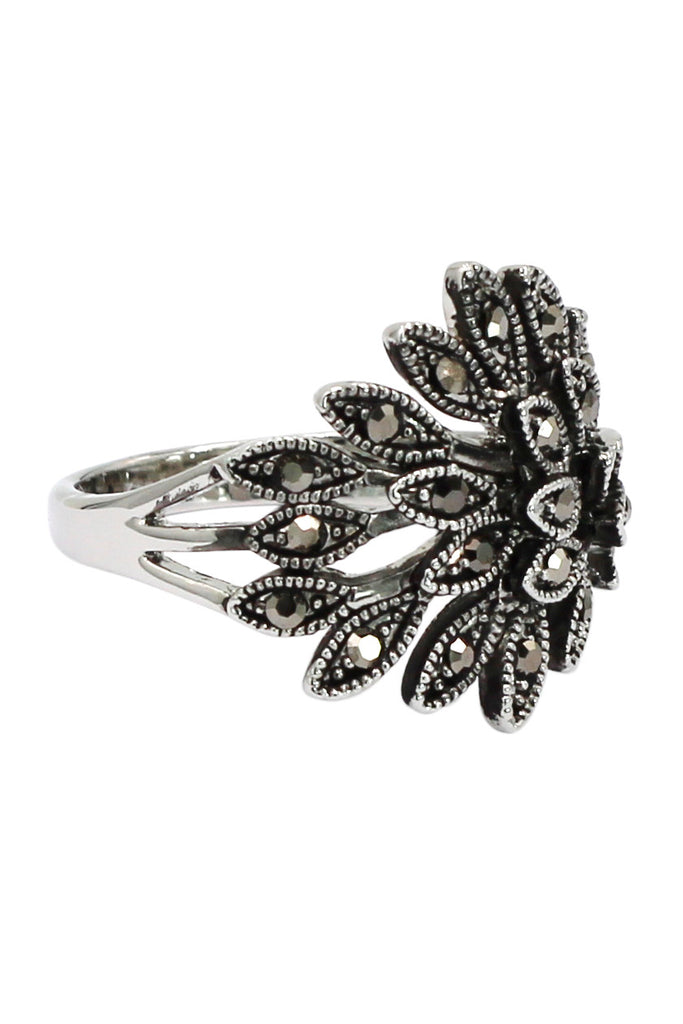 fashion jet hematite small crystal silver ring