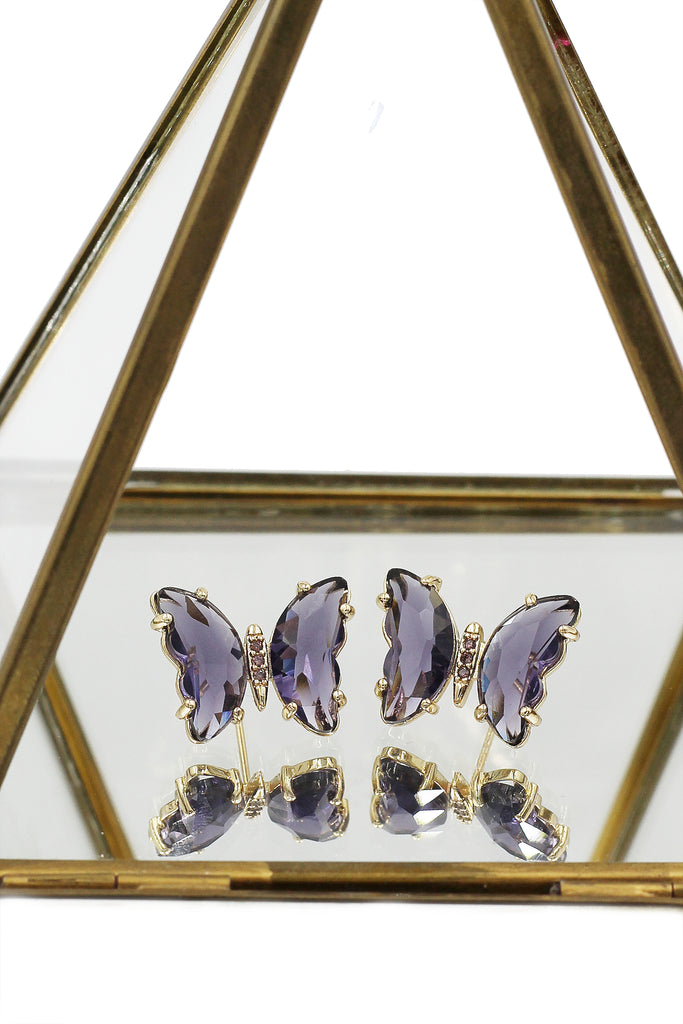simple colorful crystal butterfly earrings