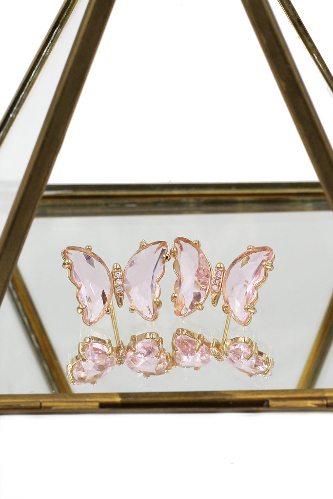 simple colorful crystal butterfly earrings