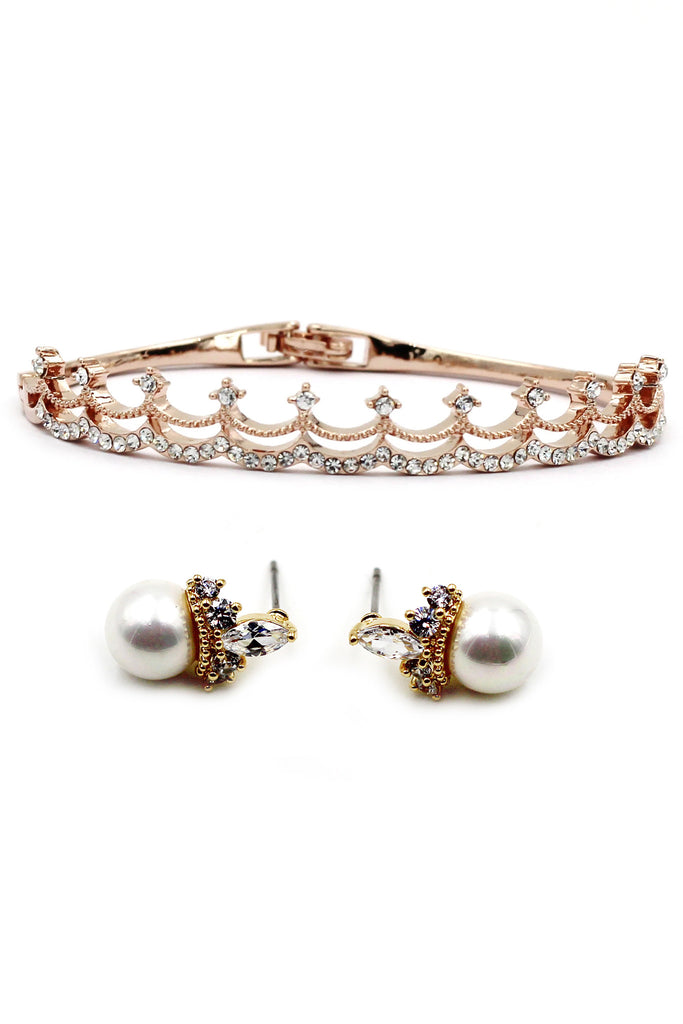 mini crown crystal earring bracelet set