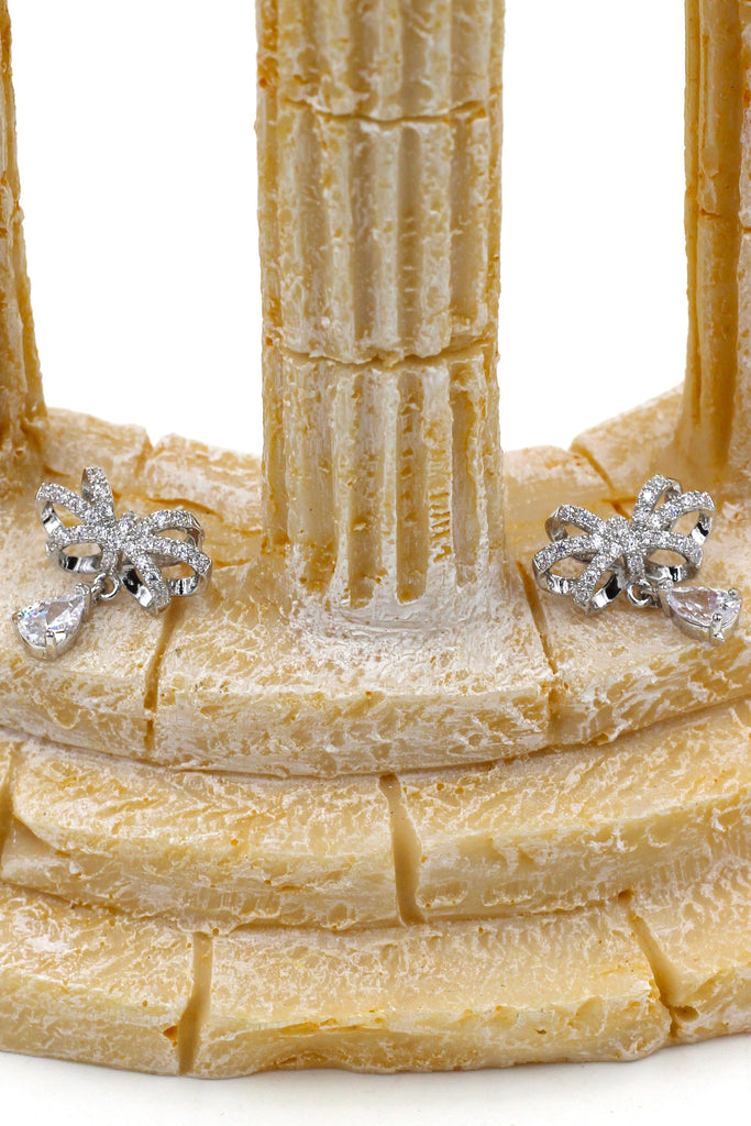 noble bowknot crystal pendant earrings