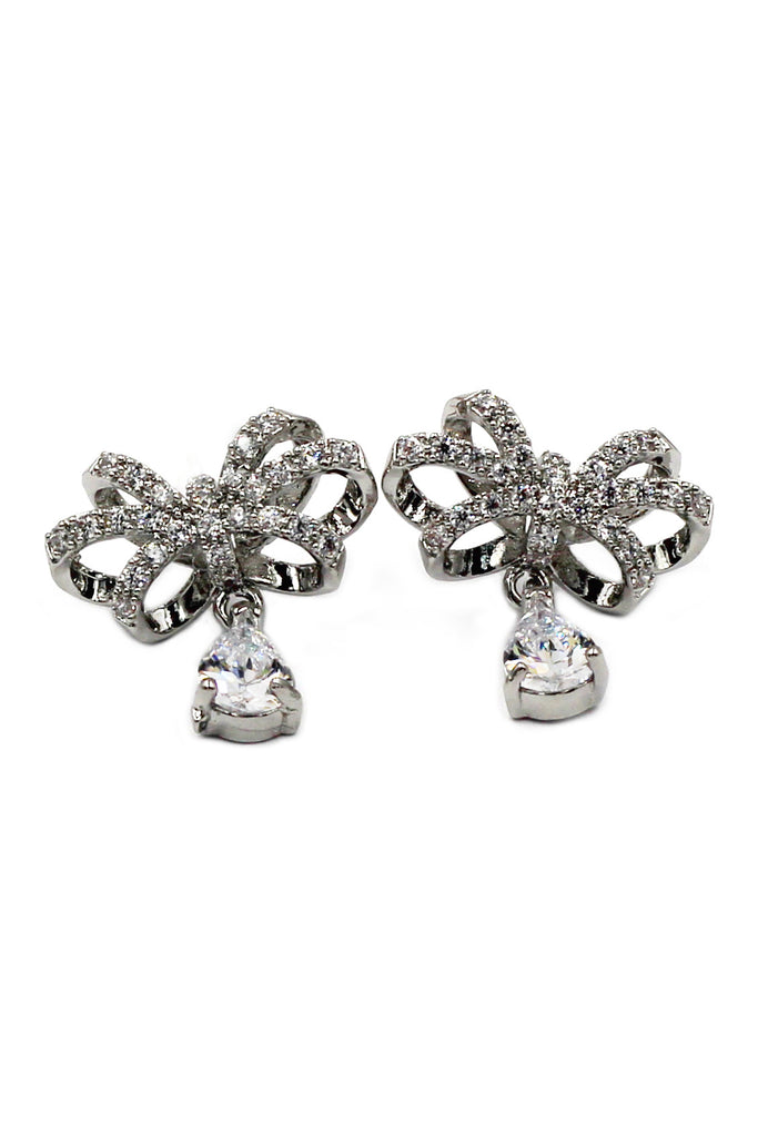 noble bowknot crystal pendant earrings
