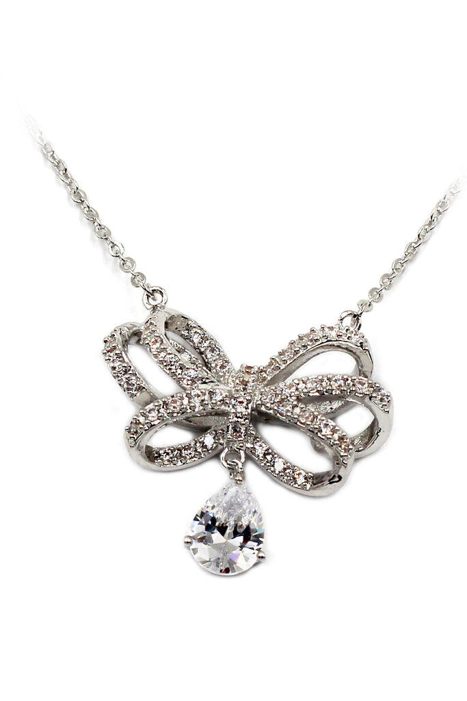noble bowknot crystal pendant necklace