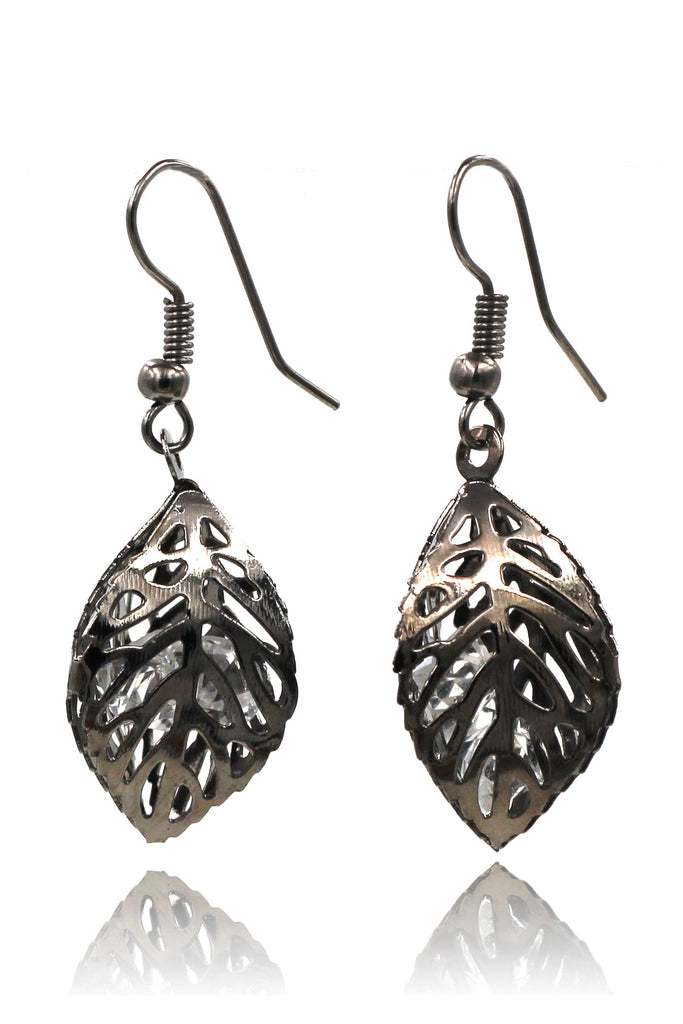 hollow crystal leaf earring necklace set