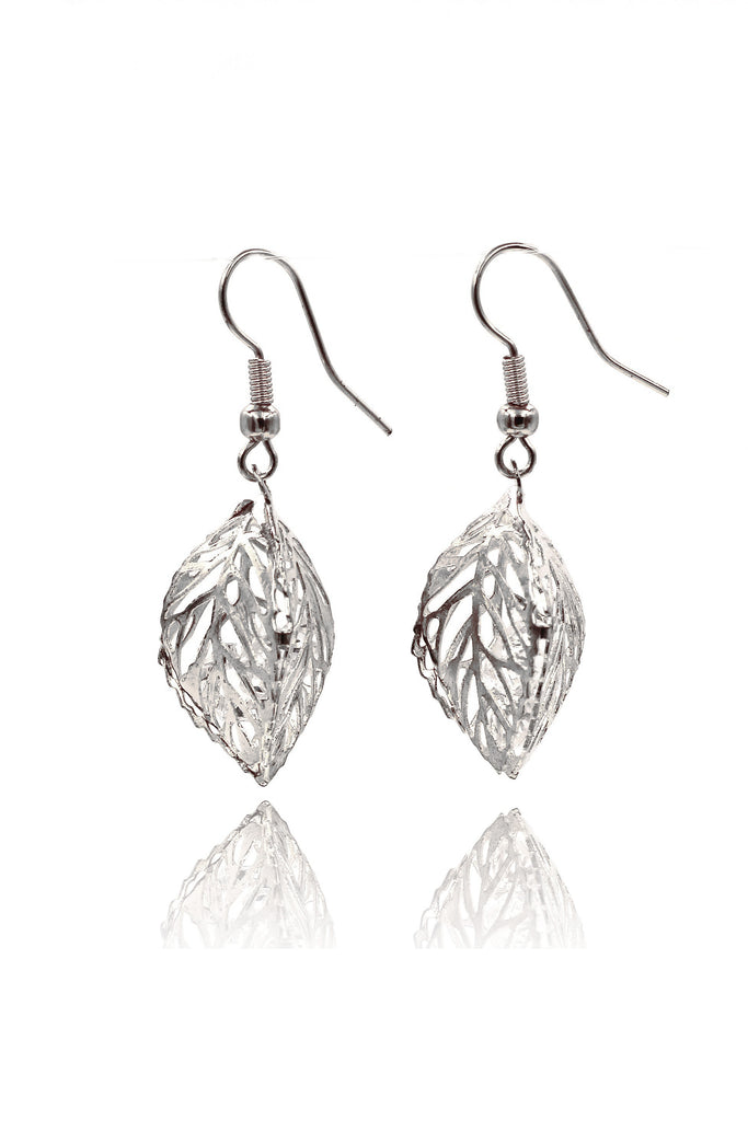 hollow crystal leaves earrings