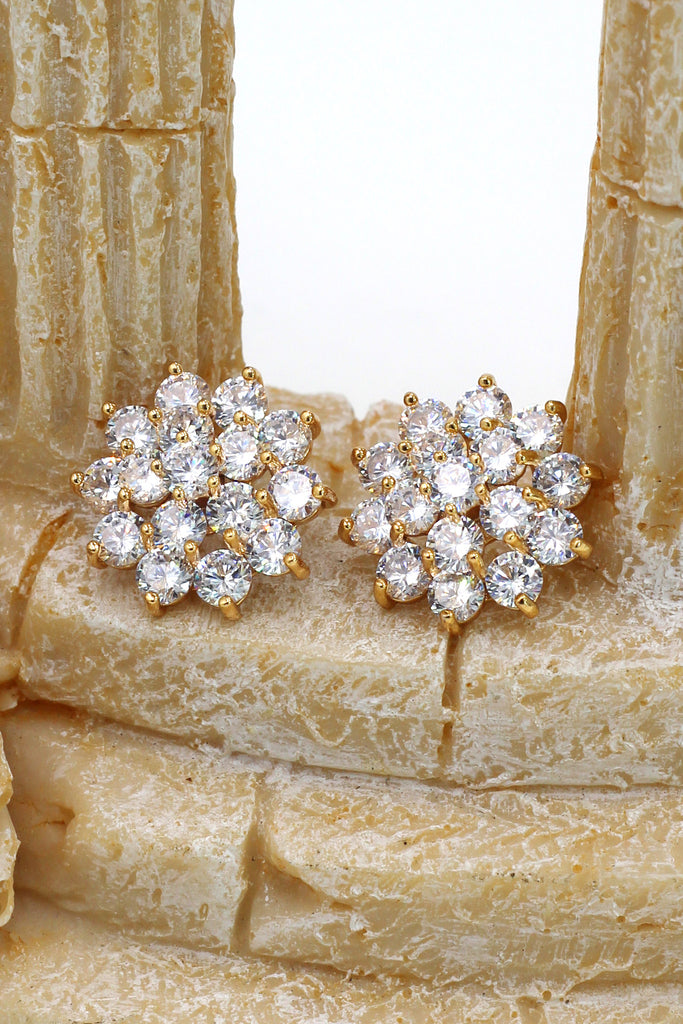 noble golden crystal flower earrings