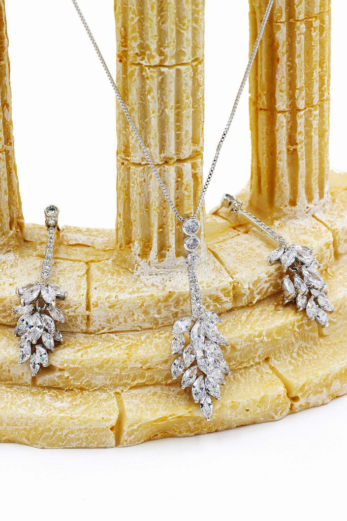 fashion crystal tassel silver necklace earring set