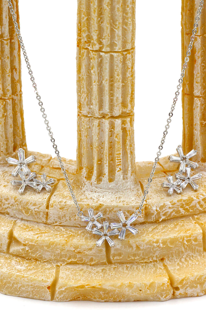 simple flowers crystal necklace earrings set