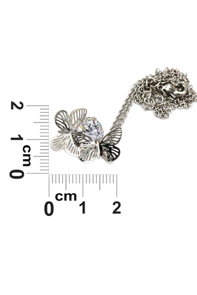 pretty butterfly crystal silver necklace