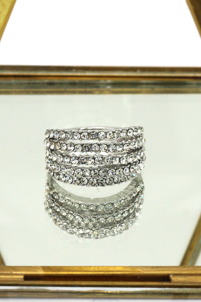 fashion micro-set crystal wide silver ring