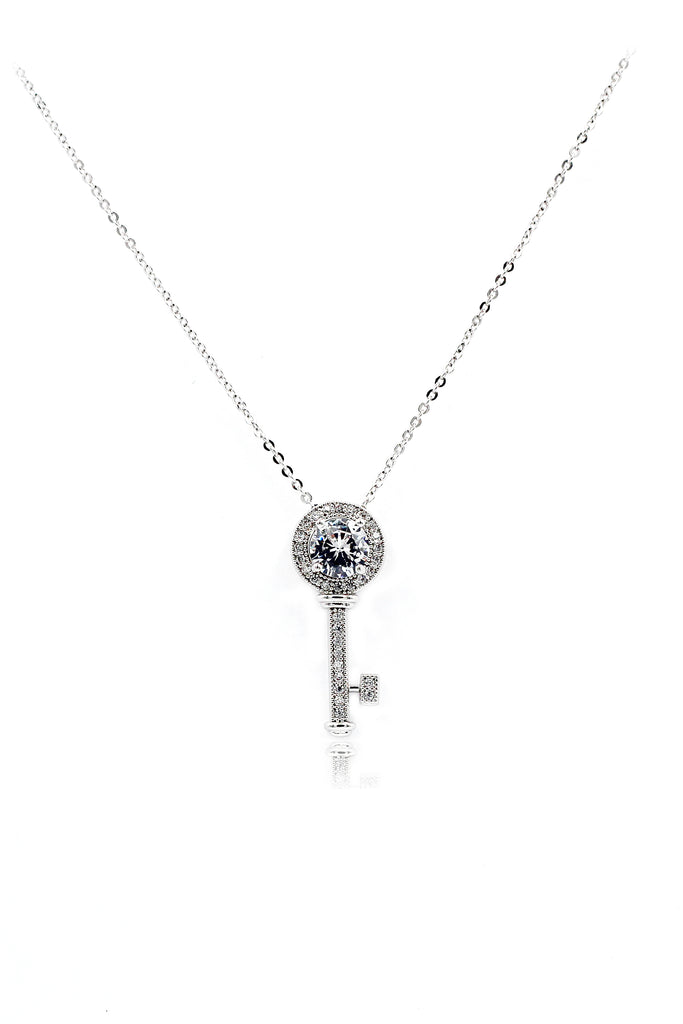 fashion key necklace earrings crystal set