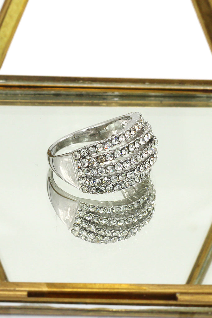 fashion micro-set crystal wide silver ring